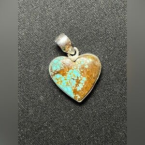 Vintage Sterling Silver And Genuine Turquoise Heart Pendant Southwestern